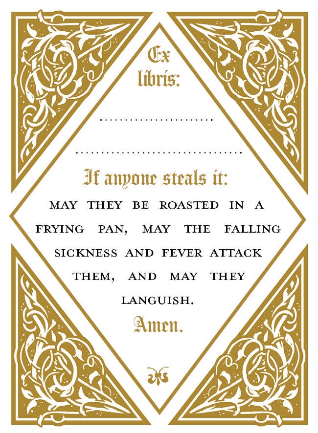 Book Curse bookplates: 10 pack (string tie envelope) - 739601496096 - Bookplate - Fleur & Fable - The Little Lost Bookshop