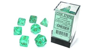Chessex D7-Die Set Borealis Polyhedral Light Green/gold Luminary 7-Die Set - 601982031640 - VR - The Little Lost Bookshop