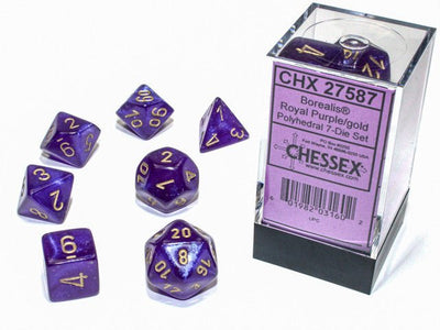 Chessex D7-Die Set Borealis Polyhedral Royal Purple/gold Luminary 7-Die Set - 601982031602 - VR - The Little Lost Bookshop