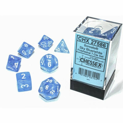 Chessex D7-Die Set Borealis Polyhedral Sky Blue/white Luminary 7-Die Set - 601982031442 - VR - The Little Lost Bookshop