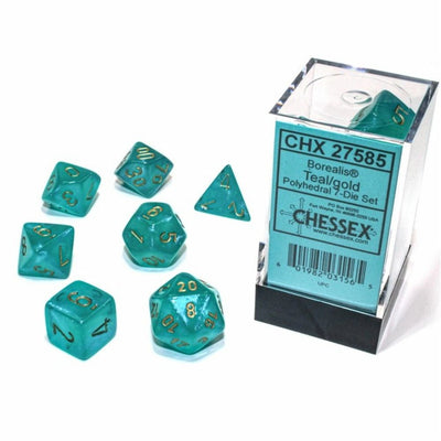 Chessex D7-Die Set Borealis Polyhedral Teal/gold Luminary 7-Die Set - 601982031565 - VR - The Little Lost Bookshop