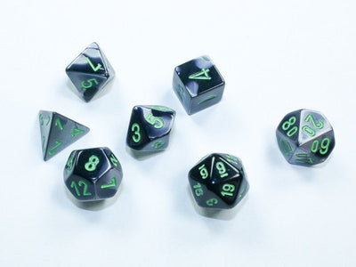 Chessex D7-Die Set Gemini Mini-Polyhedral Black-Grey/green - 601982037710 - VR - The Little Lost Bookshop