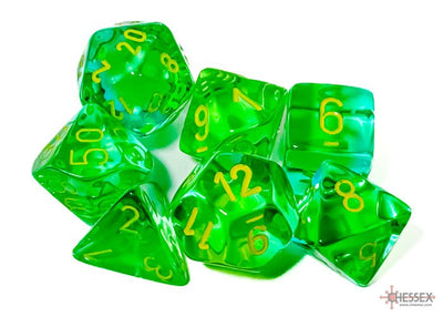 Chessex D7 - Die Set Gemini translucent grean - Teal/yellow - 601982034610 - Dice - Chessex - The Little Lost Bookshop