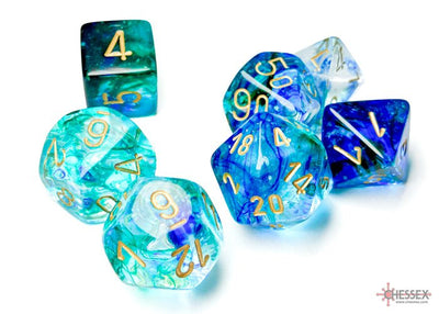 Chessex D7 - Die Set Nebula Oceanic/Gold Polyhedral - 601982032425 - Dice - Chessex - The Little Lost Bookshop