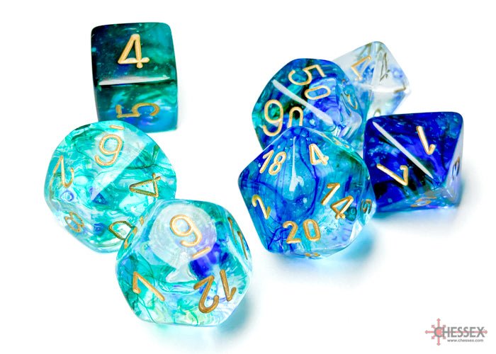 Chessex D7 - Die Set Nebula Oceanic/Gold Polyhedral - 601982032425 - Dice - Chessex - The Little Lost Bookshop