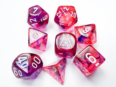 Chessex D7-Die Set Nebula Polyhedral Black Light Special/white 7-Die Set (with bonus die) - 601982038526 - VR - The Little Lost Bookshop