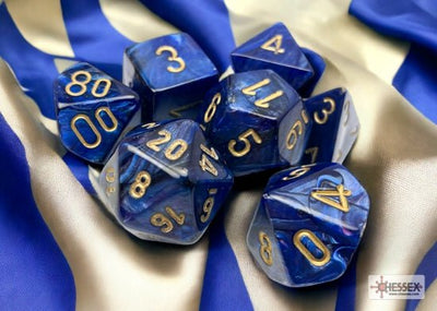 Chessex D7 - Die Set Scarab Royal Blue/Gold Polyhedral - 850365002146 - Dice - Chessex - The Little Lost Bookshop