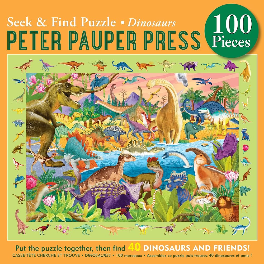 Dinosaurs Seek & Find 100 - Piece Jigsaw Puzzle - 9781441341389 - Mikki Butterly - Peter Pauper Press - The Little Lost Bookshop