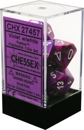 Chessex D7-Die Set Festive Polyhedral Violet/white 7-Die Set
