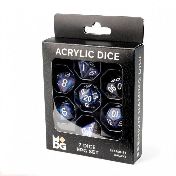 MDG Stardust Galaxy 16mm Acrylic Dice Set - 687700231516 - Dice - Metallic Dice Games - The Little Lost Bookshop