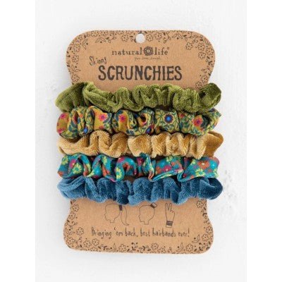 Mixed Scrunchies (Green/Gold) - HDBN435 - Natural Life - The Little Lost Bookshop