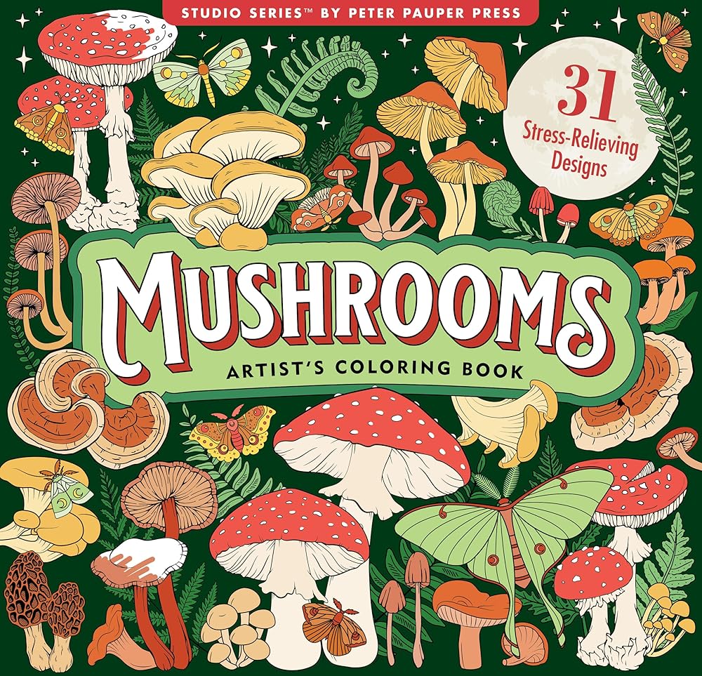 Mushrooms Adult Coloring Book (31 one - sided designs on thick paper) - 9781441345165 - Peter Pauper Press - Peter Pauper Press - The Little Lost Bookshop