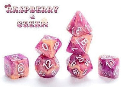 Aether Dice - Raspberry and Cream (set of 7 polyhedral dice) - 633696907508 - Dice - Board Games - The Little Lost Bookshop