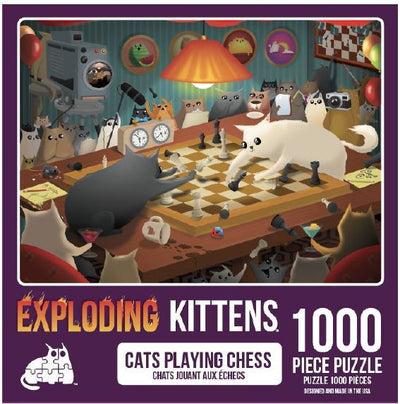 Cats Playing Chess Puzzle 1000pc - 852131006846 - Exploding Kittens - Board Games - The Little Lost Bookshop