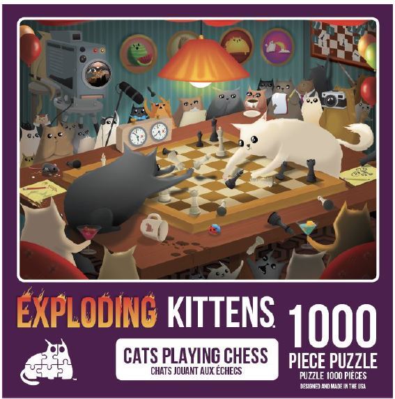 Cats Playing Chess Puzzle 1000pc - 852131006846 - Exploding Kittens - Board Games - The Little Lost Bookshop