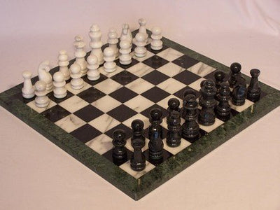 Chess set Marble Black & White Green edge 16" - 9331863000304 - Chess - Chess - The Little Lost Bookshop