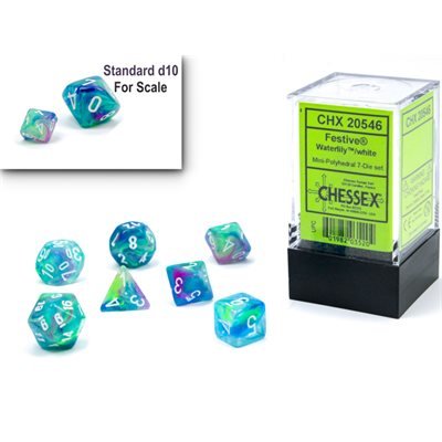 Chessex D7-Die Set Festive Mini-Polyhedral Waterlily/White - 601982035204 - VR - The Little Lost Bookshop