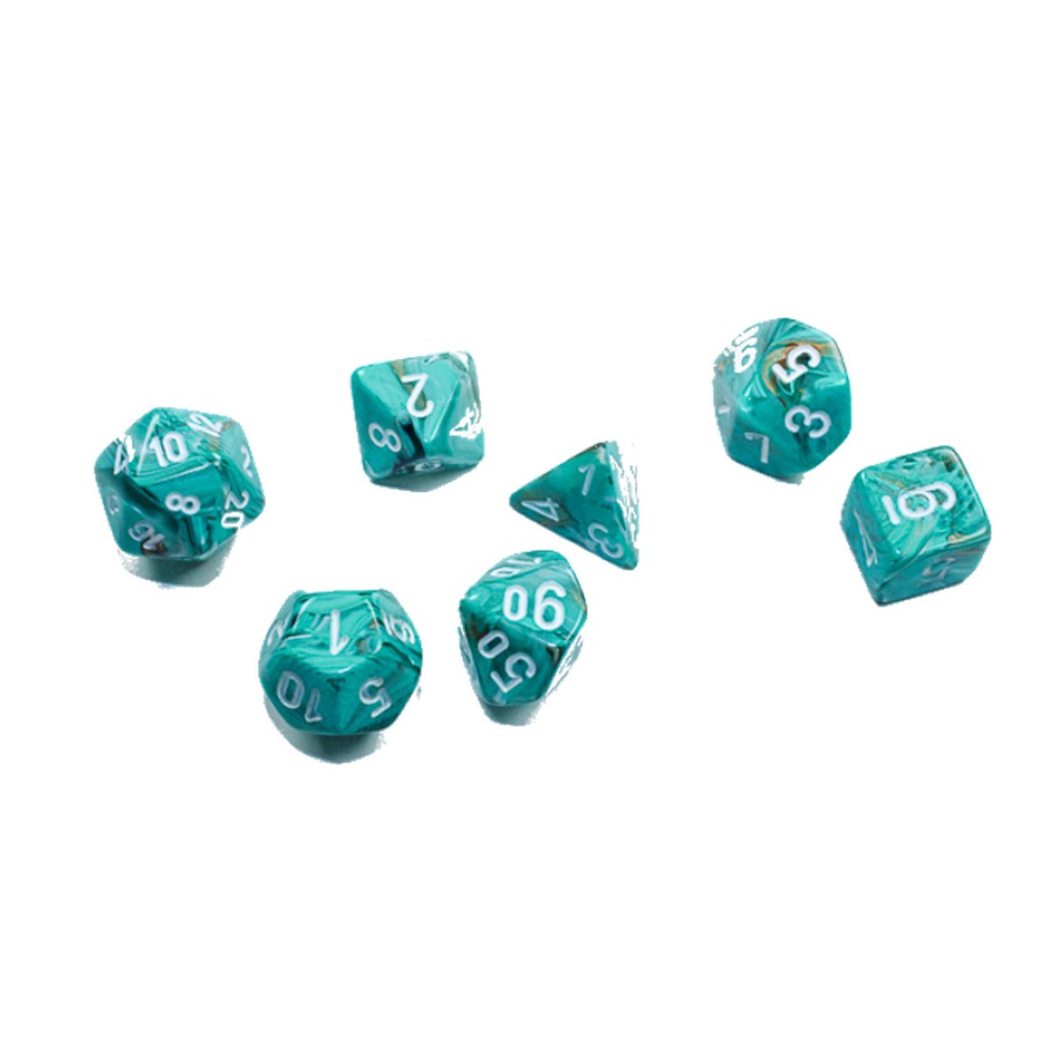 CHESSEX Marble Mini Oxi-Copper/White 7 Die Set - 601982038359 - Board Games - The Little Lost Bookshop