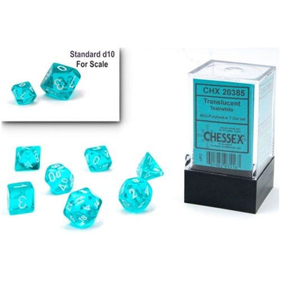 CHESSEX Translucent Mini Teal/White 7 Die Set - 601982035167 - Board Games - The Little Lost Bookshop