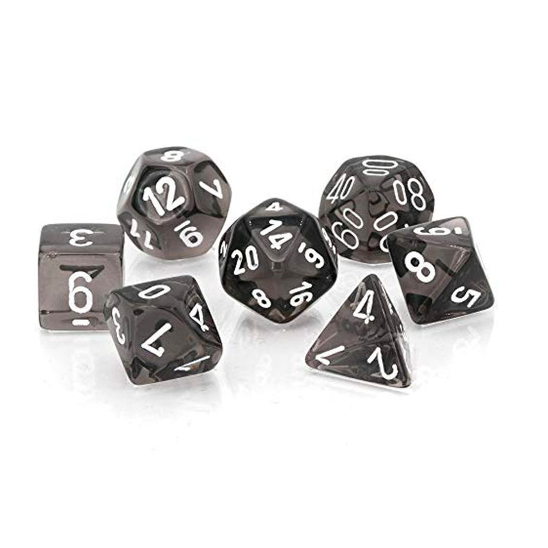Chessex Translucent Polyhedral Smoke/White 7 Die Set - 601982009960 - Let&