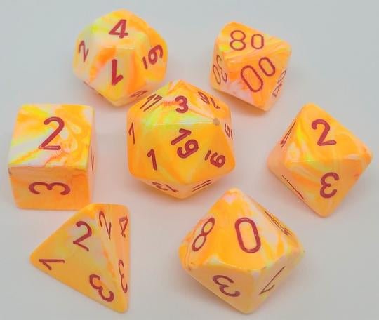 CHX 27453 Festive Polyhedral Sunburst/Red 7-Die Set - 601982012311 - Dice - Chessex - The Little Lost Bookshop