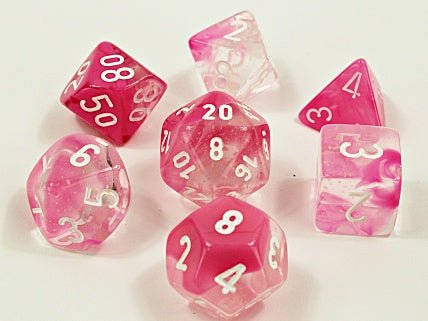 CHX 30042 Gemini Clear Pink/White Luminary 7-Die Set - 601982030261 - Dice - Chessex - The Little Lost Bookshop