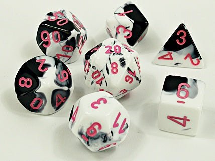 CHX 30043 Gemini Black-White/Pink 7-Die Set - 601982030278 - Dice - Chessex - The Little Lost Bookshop