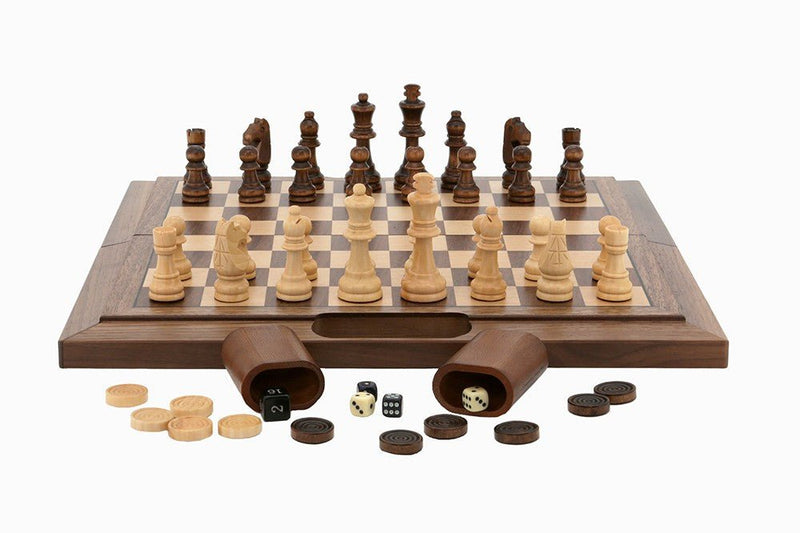 Dal Rossi Chess / Checkers / Backgammon Folding Walnut 16" - 9331863000380 - Chess - Dal Rossi - The Little Lost Bookshop