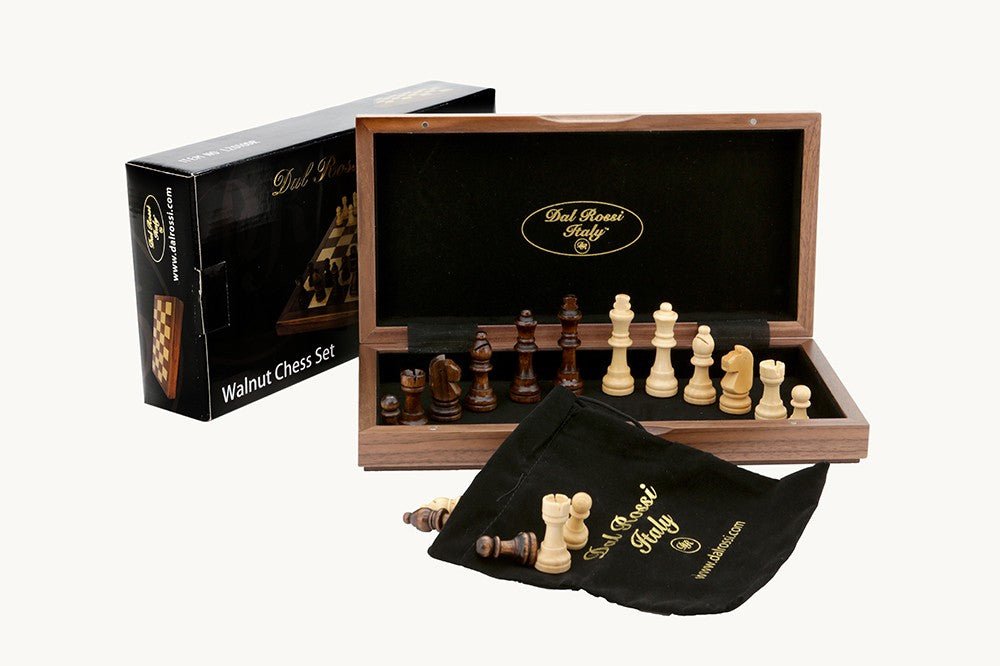 Dal Rossi Chess Set Folding Walnut Inlaid 12" - 9331863000403 - Chess - Dal Rossi - The Little Lost Bookshop