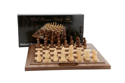 Dal Rossi Chess Set Walnut Folding bevelled edge with handle 16" - 9331863000700 - Chess - Chess - The Little Lost Bookshop