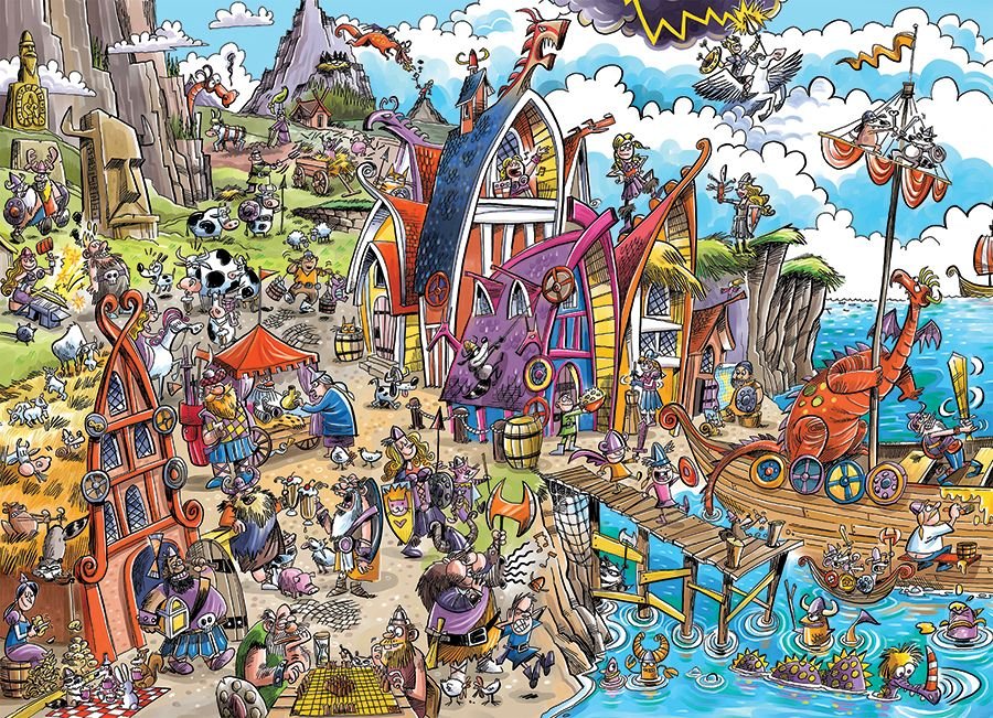 Doodle Town Viking Village Puzzle (1000pc) - 625012445047 - Jedko Games - The Little Lost Bookshop