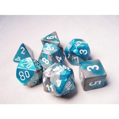 Gemini Steel-Teal/White Dice Set - 601982023102 - Board Games - The Little Lost Bookshop