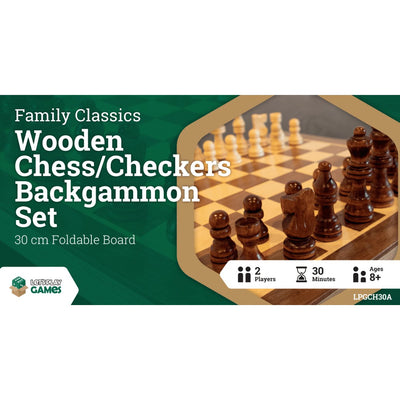 LPG Wooden Folding Chess/Checkers/Backgamm on Set 30cm - 742033921951 - Chess - LPG - The Little Lost Bookshop