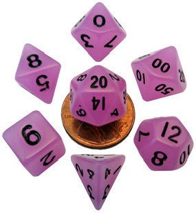 MDG Mini Glow-in-the-dark Polyhedral Dice Set (Black/Purple) - 852678889063 - Board Games - The Little Lost Bookshop