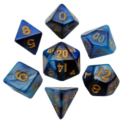 MDG Mini Polyhedral Dice Set (Gold Numbers, Dark/Light Blue) - 852678888790 - Board Games - The Little Lost Bookshop
