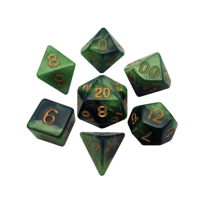 MDG Mini Polyhedral Dice Set Gold/Green - 85267889261 - Board Games - The Little Lost Bookshop