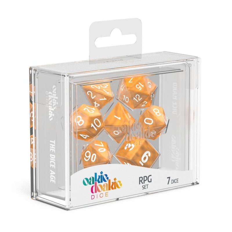 Oakie Doakie Dice RPG Set Marble - Orange (7) - 4056133701044 - The Little Lost Bookshop - The Little Lost Bookshop