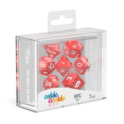 Oakie Doakie Dice RPG Set Marble - Red (7) - 4056133700979 - Dice - The Little Lost Bookshop - The Little Lost Bookshop
