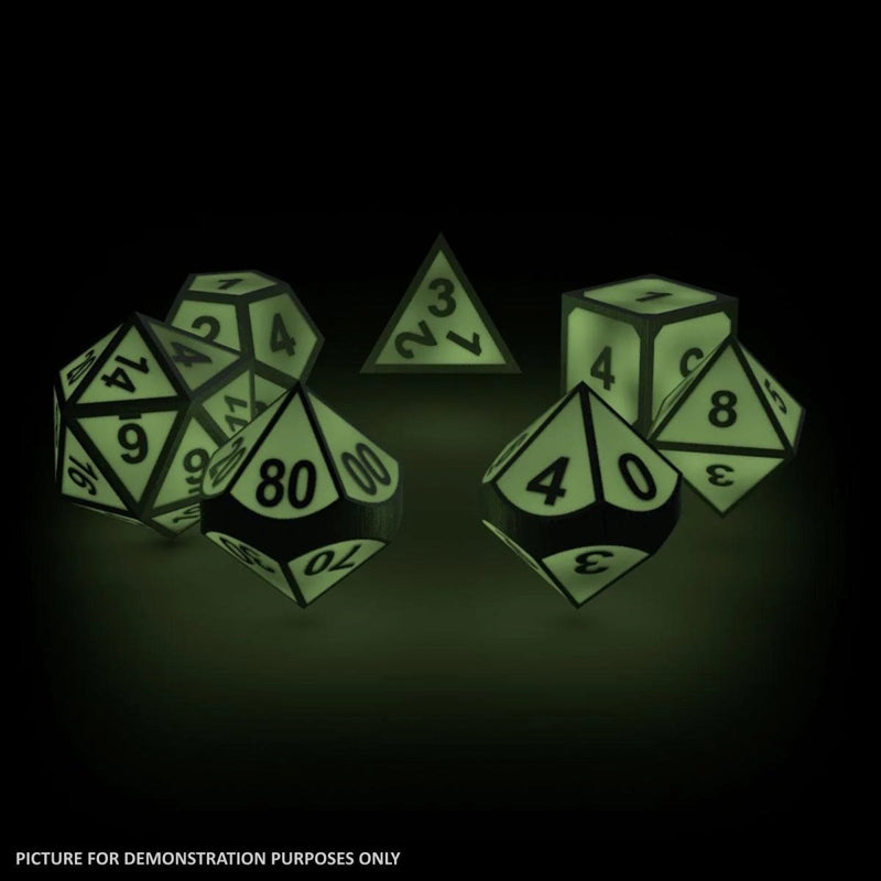 Oakie Doakie Dice RPG Set Metal Glow in the Dark - Druids Blaze (7) - 4056133701488 - Dice - Oakie Doakie - The Little Lost Bookshop