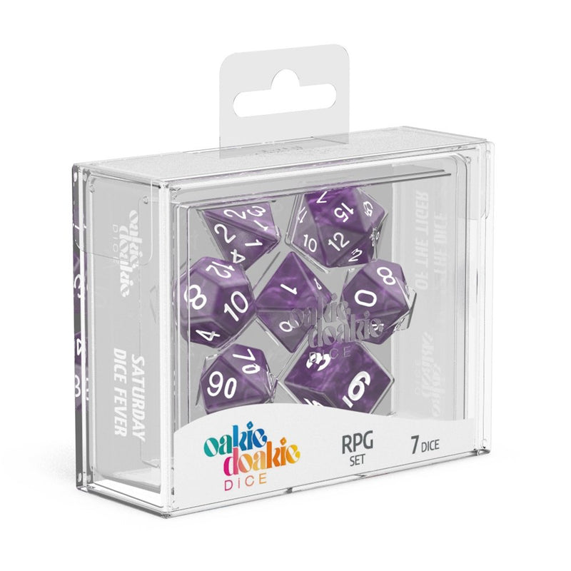 Oakie Doakie Dice RPG Set Purple Marble 7 Set - 4056133701037 - Dice - Oakie Doakie - The Little Lost Bookshop