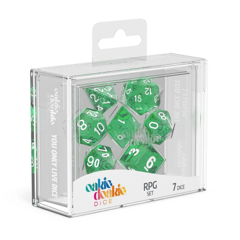 Oakie Doakie Dice RPG Set Speckled - Green (7) - 4056133701129 - Dice - Oakie Doakie - The Little Lost Bookshop