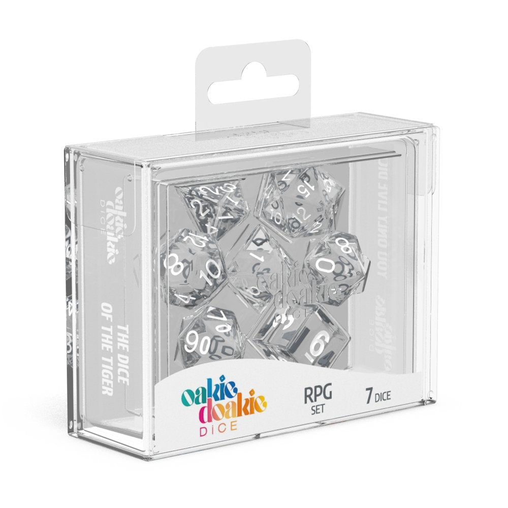 Oakie Doakie Dice RPG Set Translucent - Clear (7) - 4056133701112 - Dice - Oakie Doakie - The Little Lost Bookshop