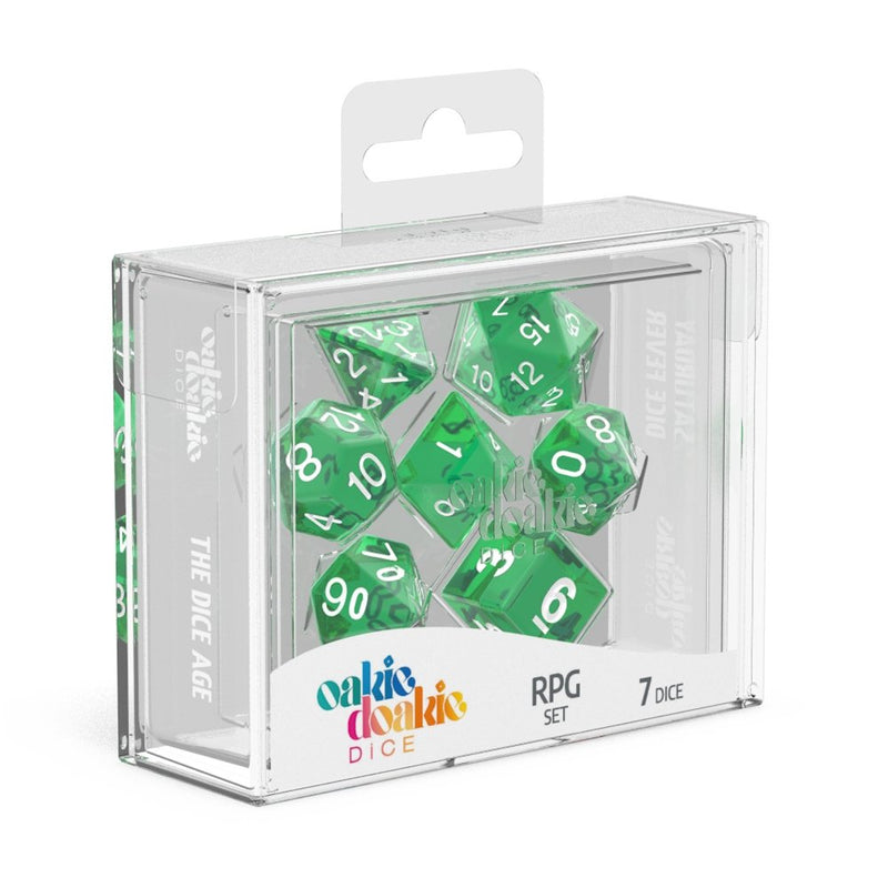 Oakie Doakie Dice RPG Set Translucent - Green (7) - 4056133701068 - Dice - Oakie Doakie - The Little Lost Bookshop