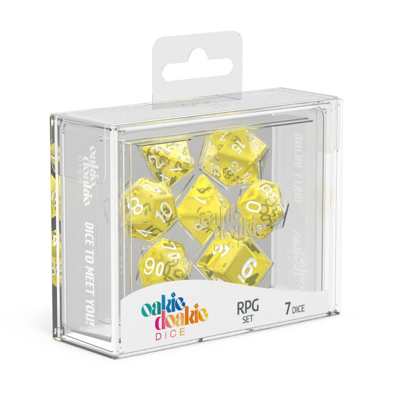 Oakie Doakie Dice RPG Set Translucent - Yellow (7) - 4056133701082 - Dice - Oakie Doakie - The Little Lost Bookshop